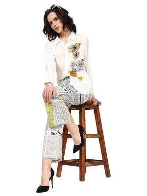women's polyester multi newspaper print 3/4th sleeve co-ord set || top pant set (multi) 4
