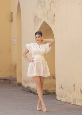 White cotton schiffli women mini dress 1