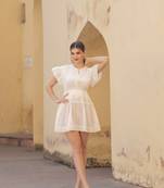 White cotton schiffli women mini dress