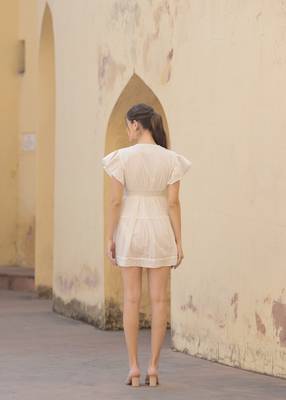 White cotton schiffli women mini dress 2