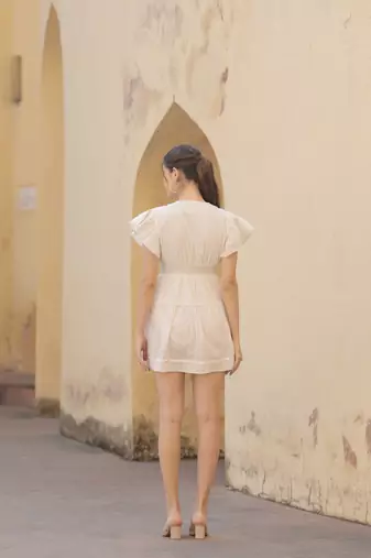 White cotton schiffli women mini dress