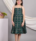 Yash gallery kids floral printed sleeveless smoking gathered dress (green)