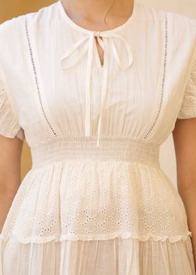 White cotton schiffli women mini dress 5