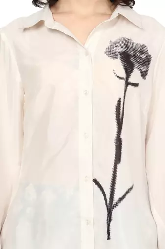 women's white polyster floral placement printed 3/4th sleeve co-ord set || top pant set (white)