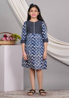  kids cotton chevron print kaantha work a-line dress (blue) 1