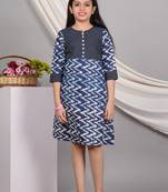 Yash gallery kids cotton chevron print kaantha work a-line dress (blue)