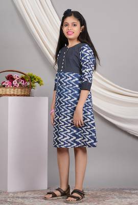  kids cotton chevron print kaantha work a-line dress (blue) 2
