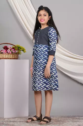  kids cotton chevron print kaantha work a-line dress (blue)