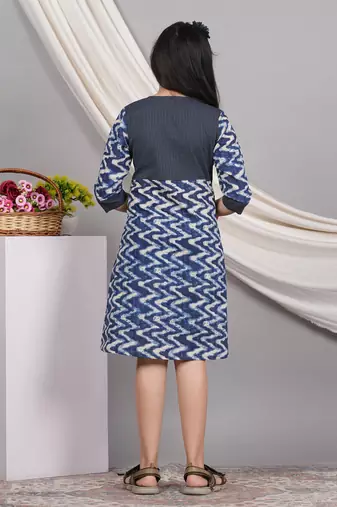  kids cotton chevron print kaantha work a-line dress (blue)