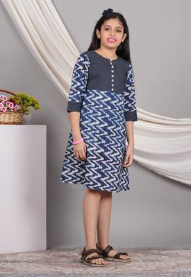  kids cotton chevron print kaantha work a-line dress (blue) 4