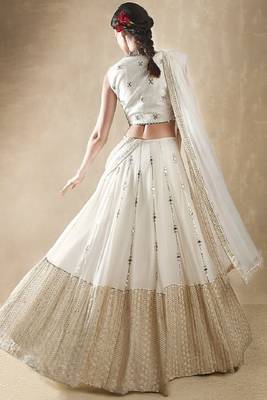 Delightful Off White zari and sequins embroidered Georgette indian Lehenga Choli dress 4