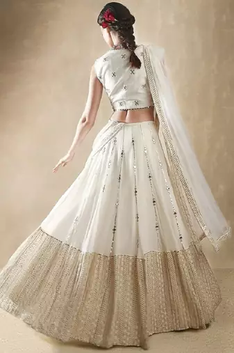Delightful Off White zari and sequins embroidered Georgette indian Lehenga Choli dress
