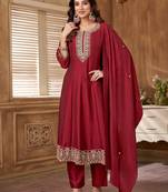 women's roman silk embroidered stitched salwar kameez dupatta set
