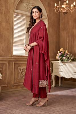 women's roman silk embroidered stitched salwar kameez dupatta set 2