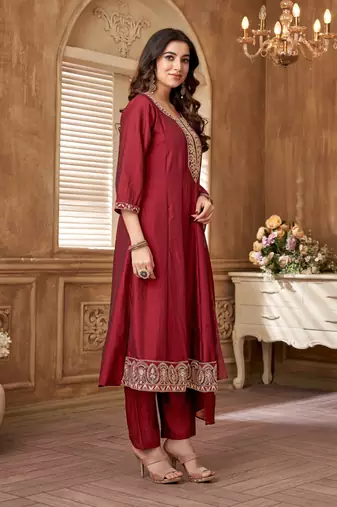 women's roman silk embroidered stitched salwar kameez dupatta set