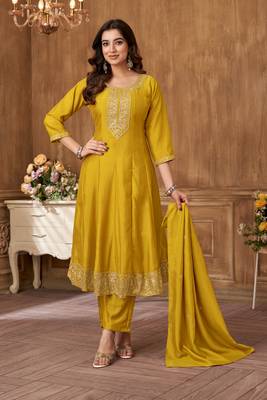 women's roman silk embroidered stitched salwar kameez dupatta set 1