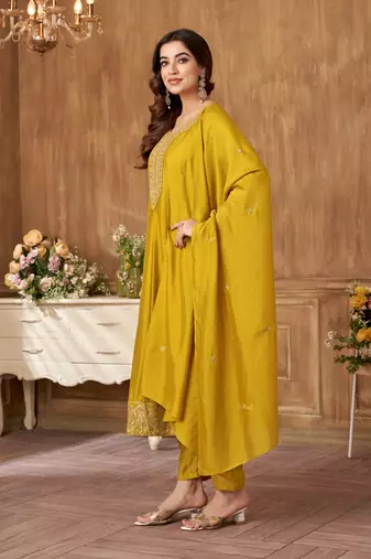 women's roman silk embroidered stitched salwar kameez dupatta set