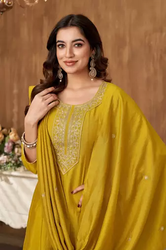 women's roman silk embroidered stitched salwar kameez dupatta set