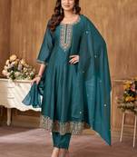 women's roman silk embroidered stitched salwar kameez dupatta set