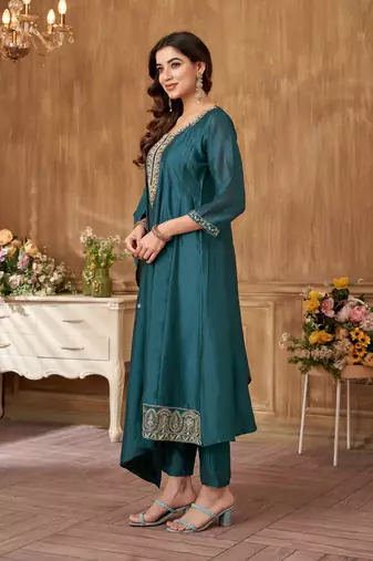 women's roman silk embroidered stitched salwar kameez dupatta set