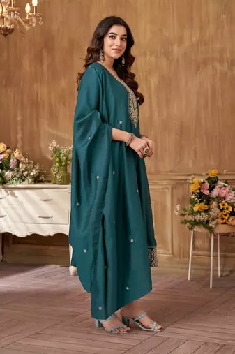 women's roman silk embroidered stitched salwar kameez dupatta set