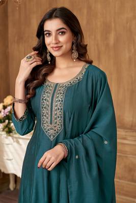 women's roman silk embroidered stitched salwar kameez dupatta set 4