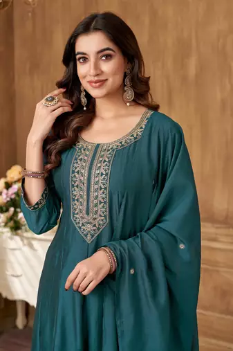 women's roman silk embroidered stitched salwar kameez dupatta set
