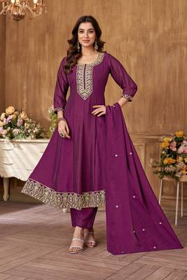 women's roman silk embroidered stitched salwar kameez dupatta set 1