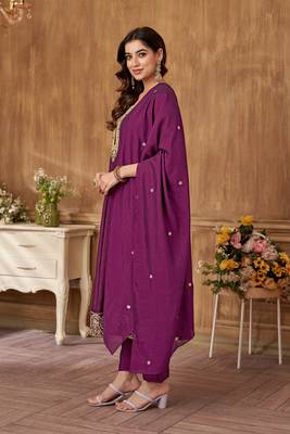 women's roman silk embroidered stitched salwar kameez dupatta set 2
