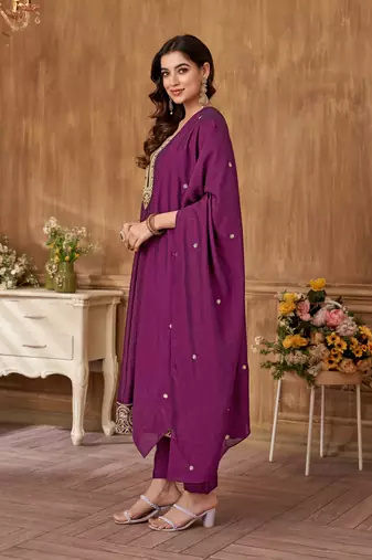women's roman silk embroidered stitched salwar kameez dupatta set