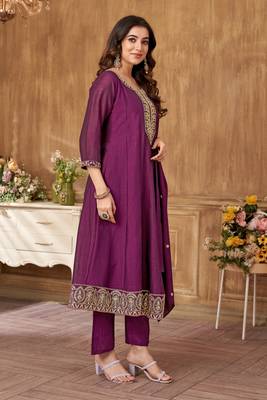 women's roman silk embroidered stitched salwar kameez dupatta set 3