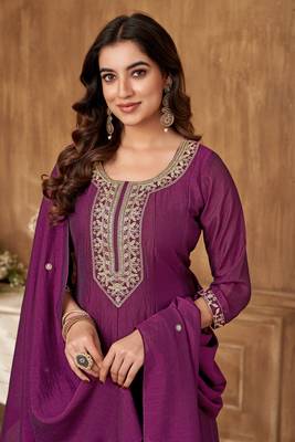 women's roman silk embroidered stitched salwar kameez dupatta set 4