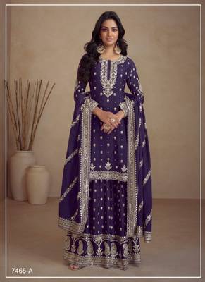 Purple sequins work silk salwar kameez 1