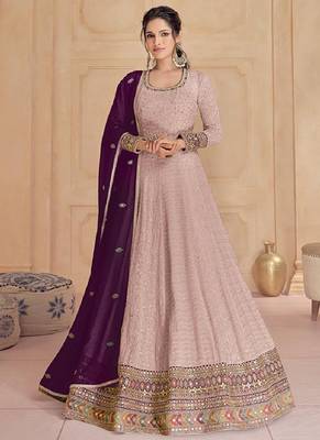 Pink sequins work faux georgette salwar kameez 1