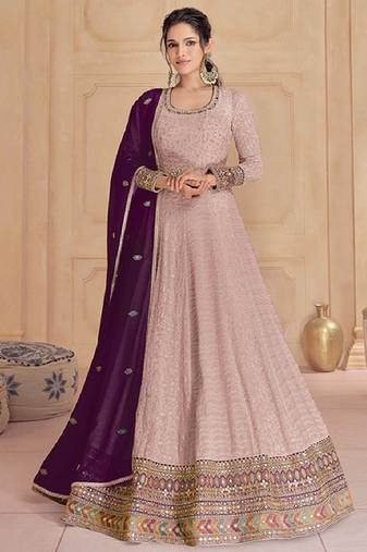 Pink sequins work faux georgette salwar kameez