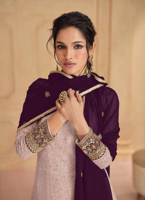 Pink sequins work faux georgette salwar kameez 2