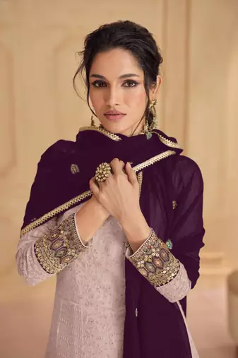 Pink sequins work faux georgette salwar kameez