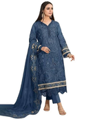 Teal blue sequins work organza salwar kameez