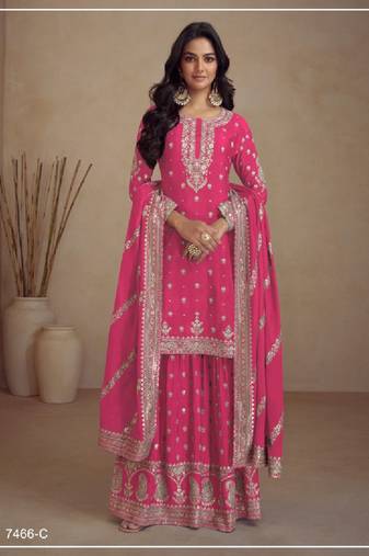 Pink sequins work silk salwar kameez