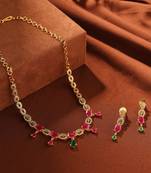American Diamond Necklace Set with Multicolor Stones