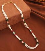 Multi-Colour Beads and Pearl Necklace with Gold Accents