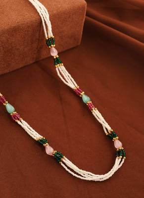 Multi-Colour Beads and Pearl Necklace with Gold Accents 3