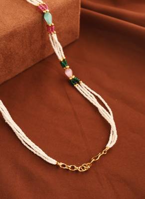 Multi-Colour Beads and Pearl Necklace with Gold Accents 4