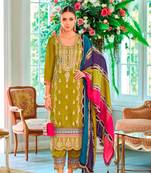 Green Embroidered Chinon Punjabi Salwar Suit