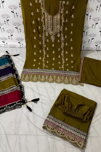 Green Embroidered Chinon Punjabi Salwar Suit