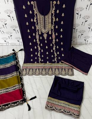 Purple Embroidered Chinon Punjabi Salwar Suit 3