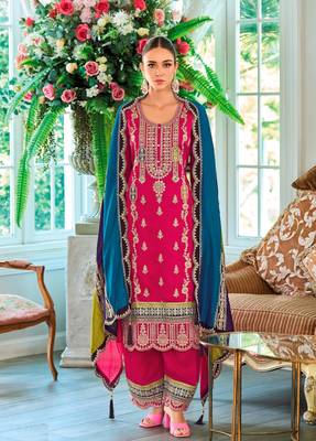 Rani pink embroidered chinon Punjabi salwar suit 1