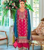 Rani pink embroidered chinon semi-Punjabi salwar suit
