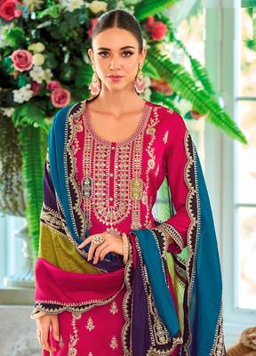 Rani pink embroidered chinon Punjabi salwar suit 2