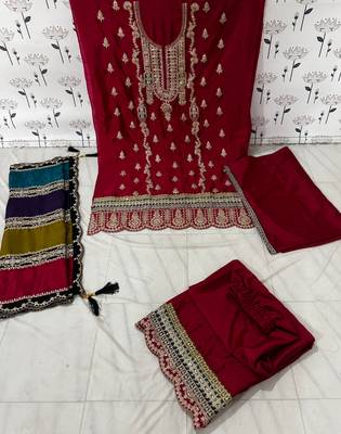 Rani pink embroidered chinon Punjabi salwar suit 3